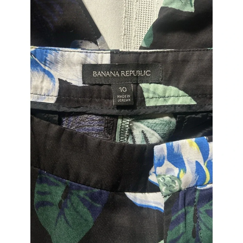 Banana Republic Avery FitLinen Blend Floral Print Ankle Pants Black Blue Size 10